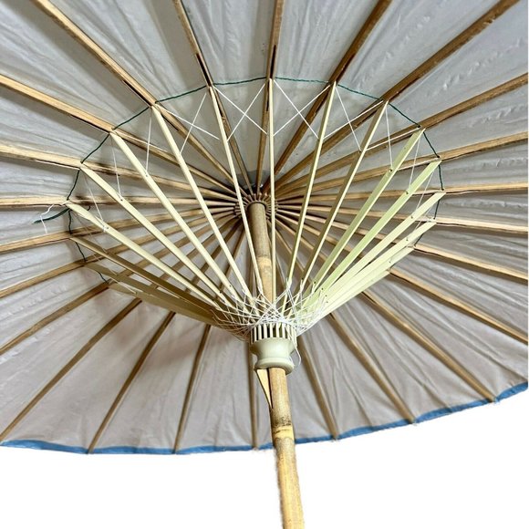 Vintage Large Blue Paper Umbrella Parasol Wedding Photo Shoot Oriental 34" - Picture 6 of 9